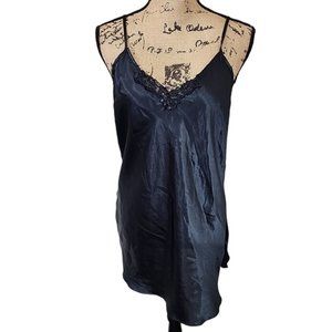 Vintage Inner Most Black Satin Chemise Slip dess. Size Medium